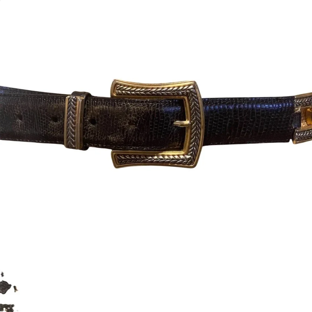 Brighton Belt Womens Brown Croc Embossed Gold Tone Buckle Size L 34-35 in